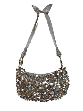 ALDO Silver Paillette Large Disc Sequin Mini Hobo Bag Y2K Retro Glam Vintage